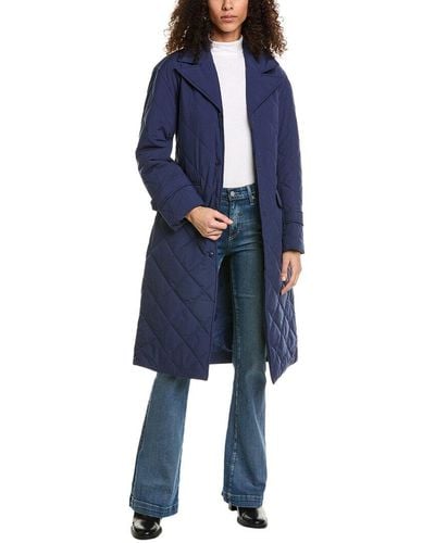 Ellen Tracy Diamond Quilted Trench Coat - Blue