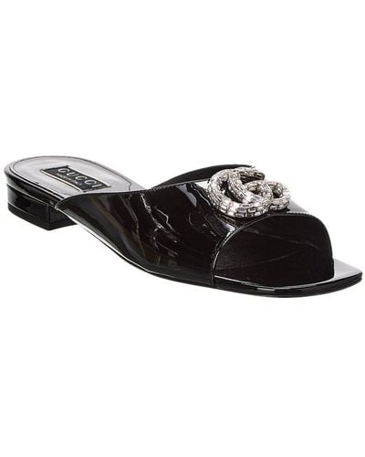 Gucci Double G Patent Slide Sandal - Black
