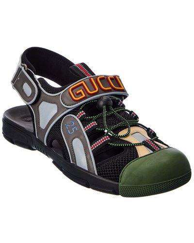 Gucci 630307 H9020 8476 Men's Shoes Black, Red & Green Calf-Skin Leather / Fabric Sandals (GGM1722), Multi / 7.5 US