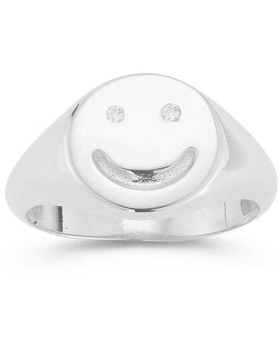 Sphera Milano Silver Cz Smiley Face Signet Ring - White