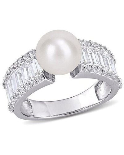 Rina Limor Silver 2.44 Ct. Tw. White Sapphire 8-8.5mm Pearl Ring