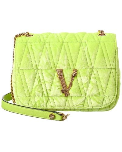 Versace Virtus Quilted Velvet Shoulder Bag - Green