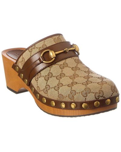 Gucci GG Canvas & Leather Clog - Brown