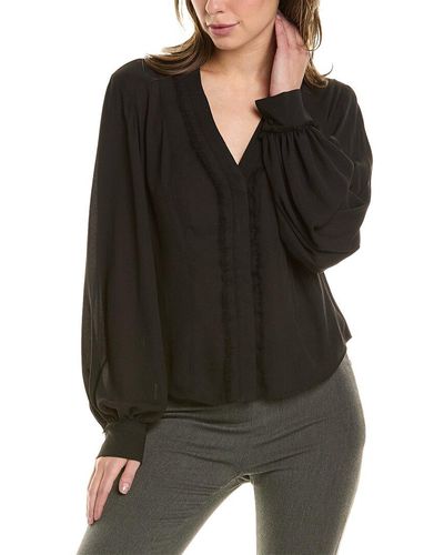 Donna Karan Frayed Trim Blouse - Black