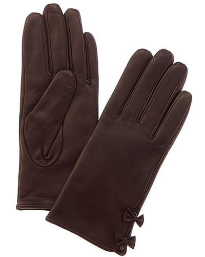 Phenix Bow Cashmere-lined Leather Gloves - Brown