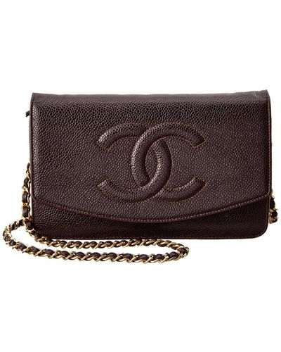 Chanel Chocolate Caviar Leather Timeless Cc Wallet On Chain - Brown