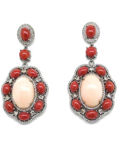 Arthur Marder Fine Jewelry 14k & Silver 2.50 Ct. Tw. Diamond & Coral Earrings - Multicolour