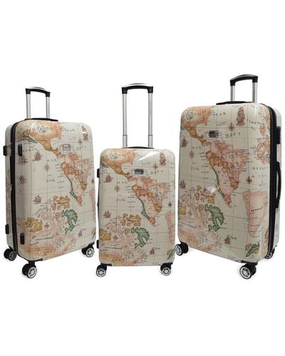 Adrienne Vittadini World Maps Collection 3pc Hardcase Luggage Set - Natural