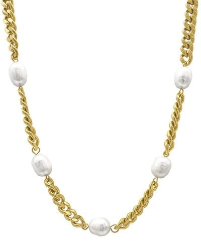 Adornia 14k Plated 10mm Pearl Curb Chain Necklace - Metallic
