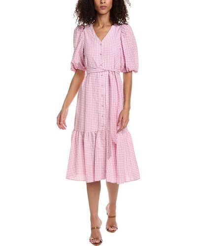 Taylor Swiss Dot Gingham Check Midi Dress - Pink
