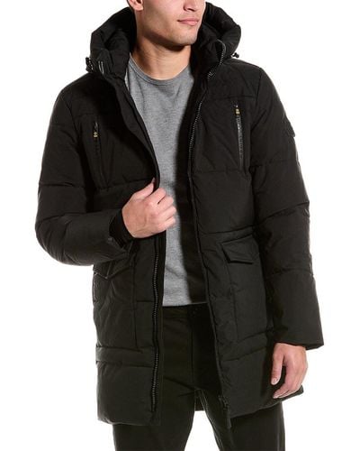 Point Zero Hooded Long Puffer Jacket - Black