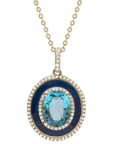 Diana M. Jewels Fine Jewellery 14k 2.84 Ct. Tw. Diamond & Blue Topaz Enamel Necklace