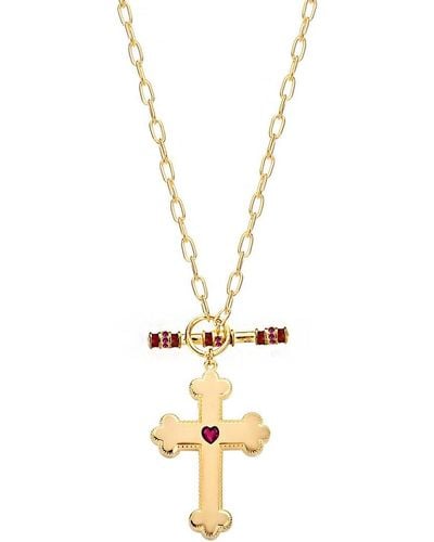 Gabi Rielle Rise Above The Crowd Collection 14k Over Silver Cz Cross Necklace - Metallic