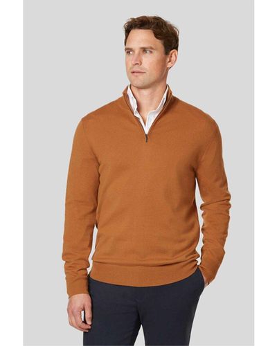 Charles Tyrwhitt Merino Wool Zip Neck Sweater - Orange
