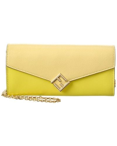 Fendi Ff Diamonds Leather Wallet On Chain - Yellow