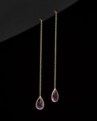 Italian Gold 14k Threader Earrings - Black