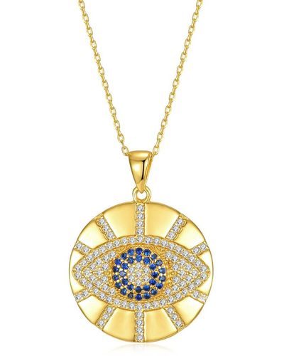 Genevive Jewelry 14k Over Silver Cz Evil Eye Medallion Pendant Necklace - Metallic