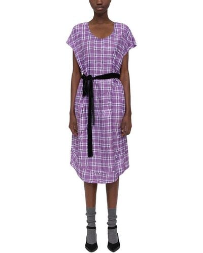 Theory Wrinkle Check Midi Dress - Purple