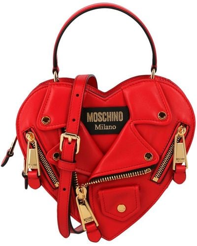 Moschino Biker Heart-shaped Leather Tote - Red