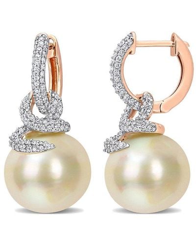 Rina Limor Contemporary Pearls 14k Rose Gold 0.50 Ct. Tw. Diamond 10-11mm Pearl Swirl Huggie Earrings - White