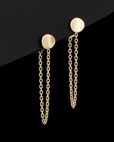 Italian Gold 14k Draped Chain Disc Earrings - Black