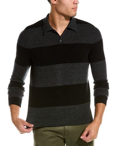 Autumn Cashmere Striped Wool & Cashmere-blend Polo Sweater - Black