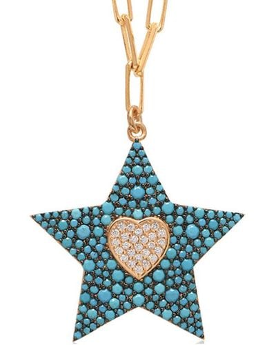 Gabi Rielle 14k Over Silver Turquoise Cz Star & Heart Necklace - Blue