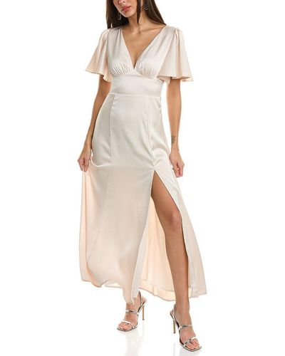 Dress Forum Satin Flutter Sleeve Plunging Maxi Dress - Natural