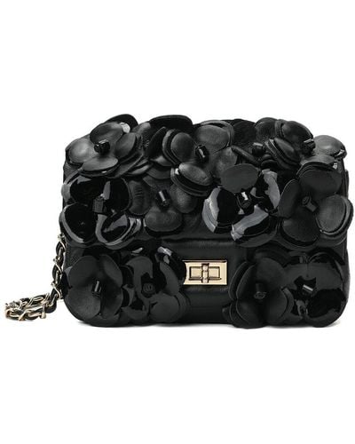 Tiffany & Fred Paris Full-grain Floral Leather Shoulder Bag - Black