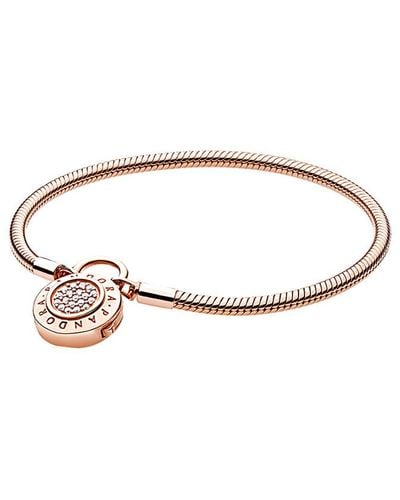 PANDORA Rose Charm Carrier Moments 14k Rose Gold Pave Snake Chain Bracelet - Metallic