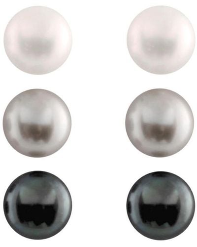 Splendid Plated 7-8mm Pearl Set Of 3 Studs - White
