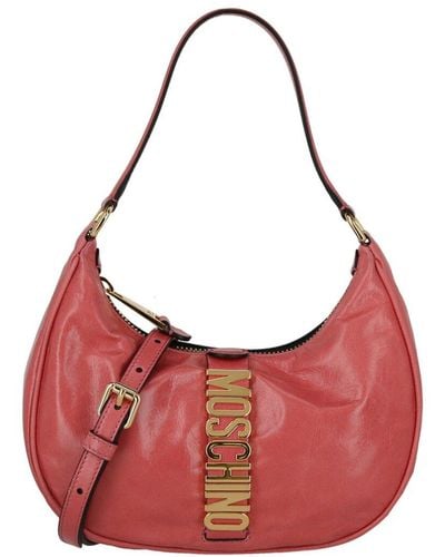 Moschino Logo Leather Shoulder Bag - Red