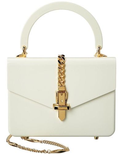 Gucci Sylvie 1969 Mini Plexiglas Top Handle Shoulder Bag - White