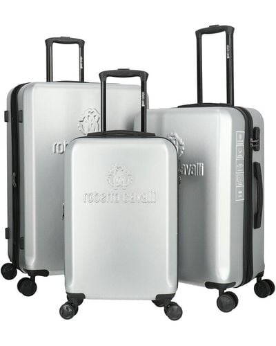 Roberto Cavalli Classic Logo Collection 3pc Expandable Luggage Set - Black