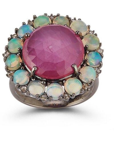 Banji Jewelry Silver 0.21 Ct. Tw. Diamond & Gemstone Cocktail Ring - Pink