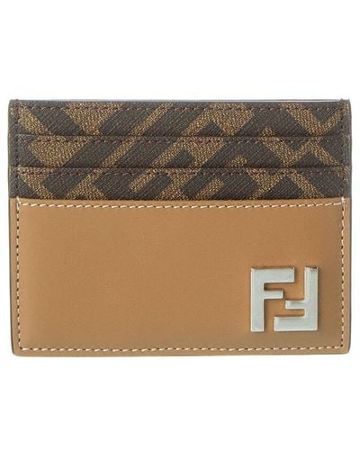 Fendi Ff Squared Leather Card Holder - Natural