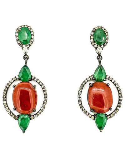 Arthur Marder Fine Jewelry Silver 4.00 Ct. Tw. Diamond & Gemstone Earrings - Green