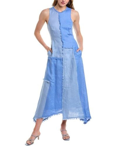 Nicholas Thalassa Patchwork Fringe Linen Midi Dress - Blue