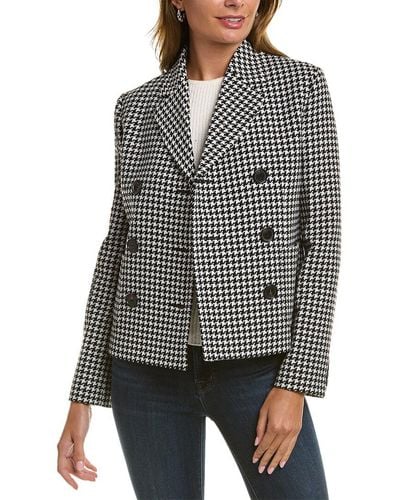 Michael Kors Collection Dogtooth Wool Cropped Jacket - Gray