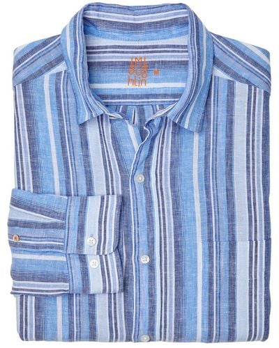 J.McLaughlin Multi Stripe Gramercy Linen Shirt - Blue