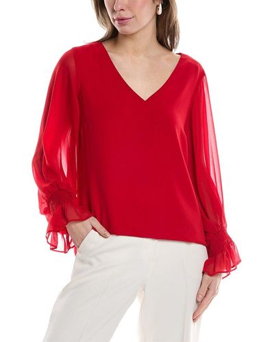 Vince Camuto V-neck Blouson Sleeve Top - Red
