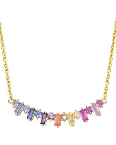 Rachel Glauber 14k Plated Cz Rainbow Necklace - Pink