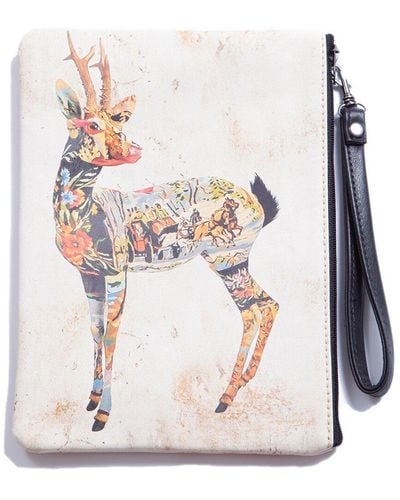 Blue Pacific Stag Leather Wristlet - White