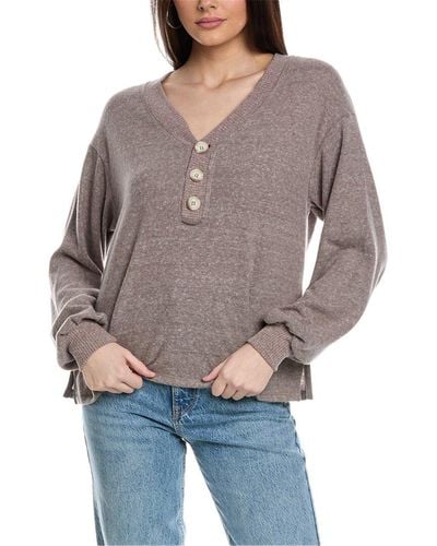 Project Social T A Little Obsessed Cozy Henley Top - Gray