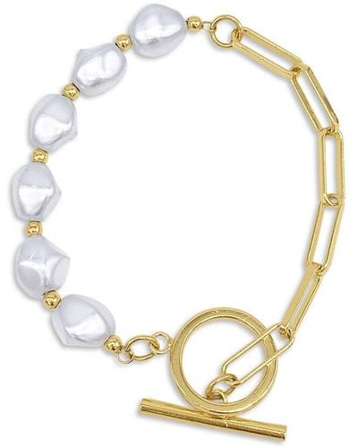 Adornia 14k Plated 10mm Pearl Bracelet - Metallic