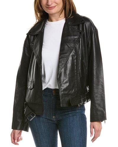 Badgley Mischka Rochelle Leather Moto Jacket - Black