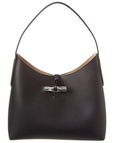 Longchamp Roseau Medium Leather Hobo Bag - Black