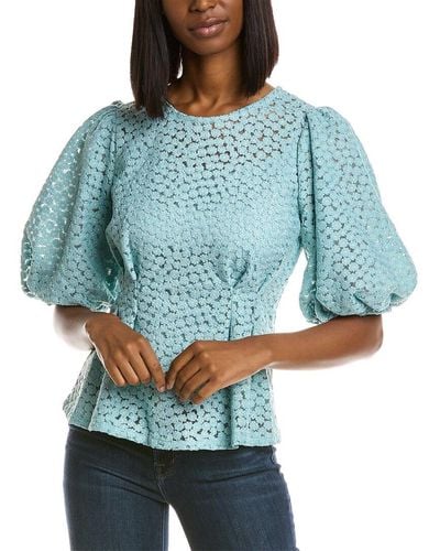 Gracia Flower Embroidered Top - Blue