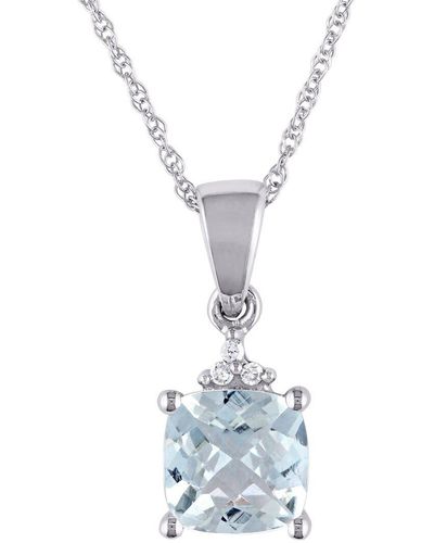 Rina Limor Silver 0.86 Ct. Tw. Diamond & Aquamarine Checkerboard Necklace - White