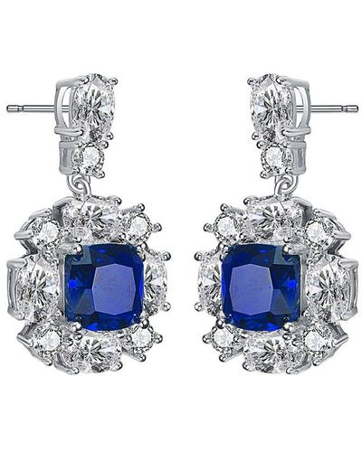 Genevive Jewelry Silver Cz Drop Earrings - Blue